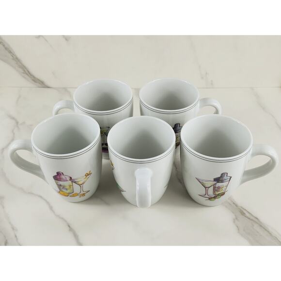 Boston Warehouse Coffee Mug Tea Cup 2003 Martini Design 4 1/4" Porcelain x5 - Picture 10 of 15